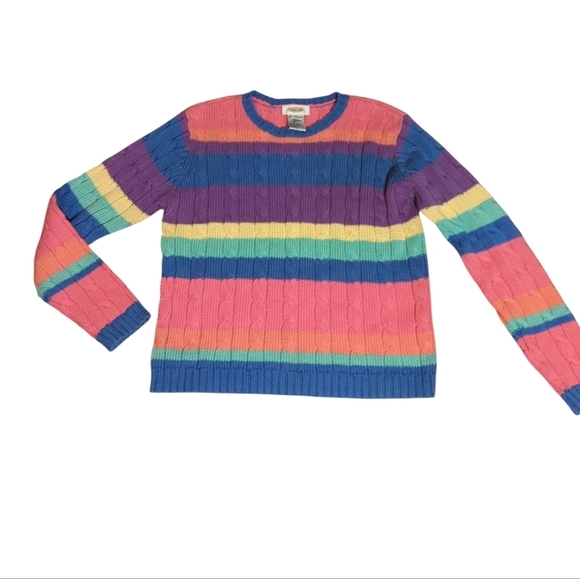 Vtg Talbots Rainbow Stripes Cable Knit Dopamine Whimsical Sweater Cotton Sz S - Picture 6 of 7